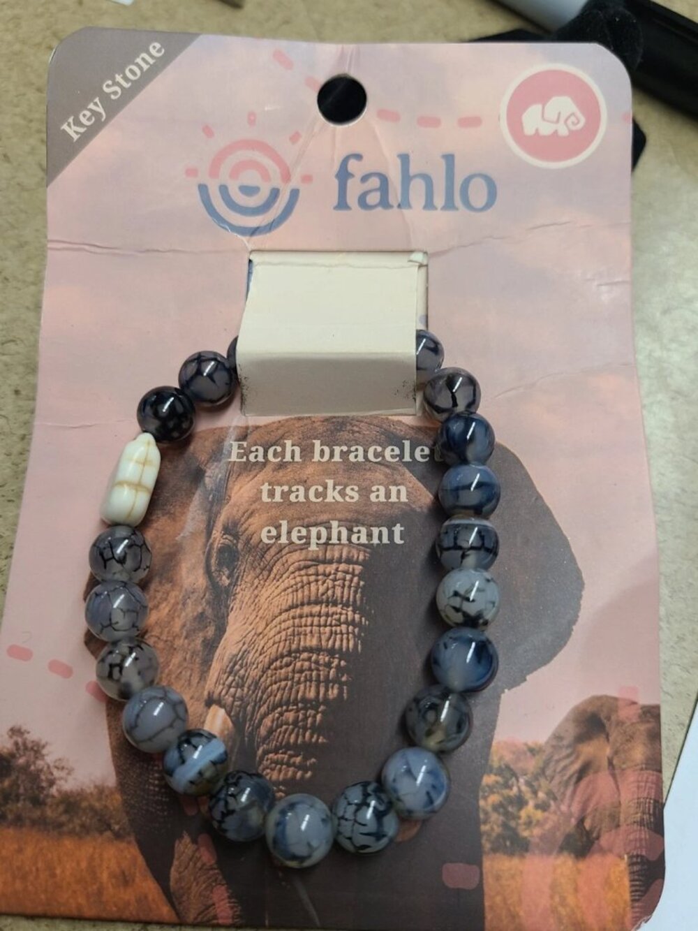 Fahlo Key Stone- Elephant Beaded Bracelet With Tracking Card_NWT